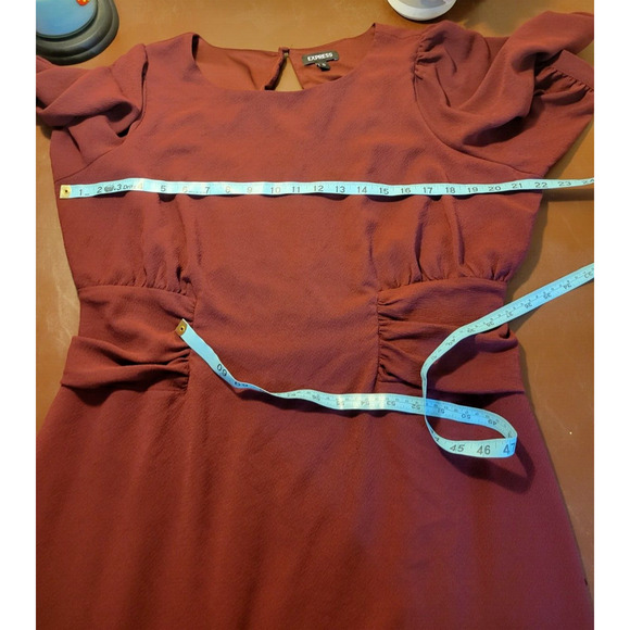 Express Burgundy 100% Polyester Puff Sleeve Sheath Dress Women's Size XL - Picture 4 of 10